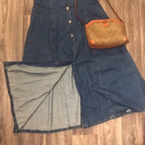 Denim Lace up back button front Dress - Picture 3 of 5